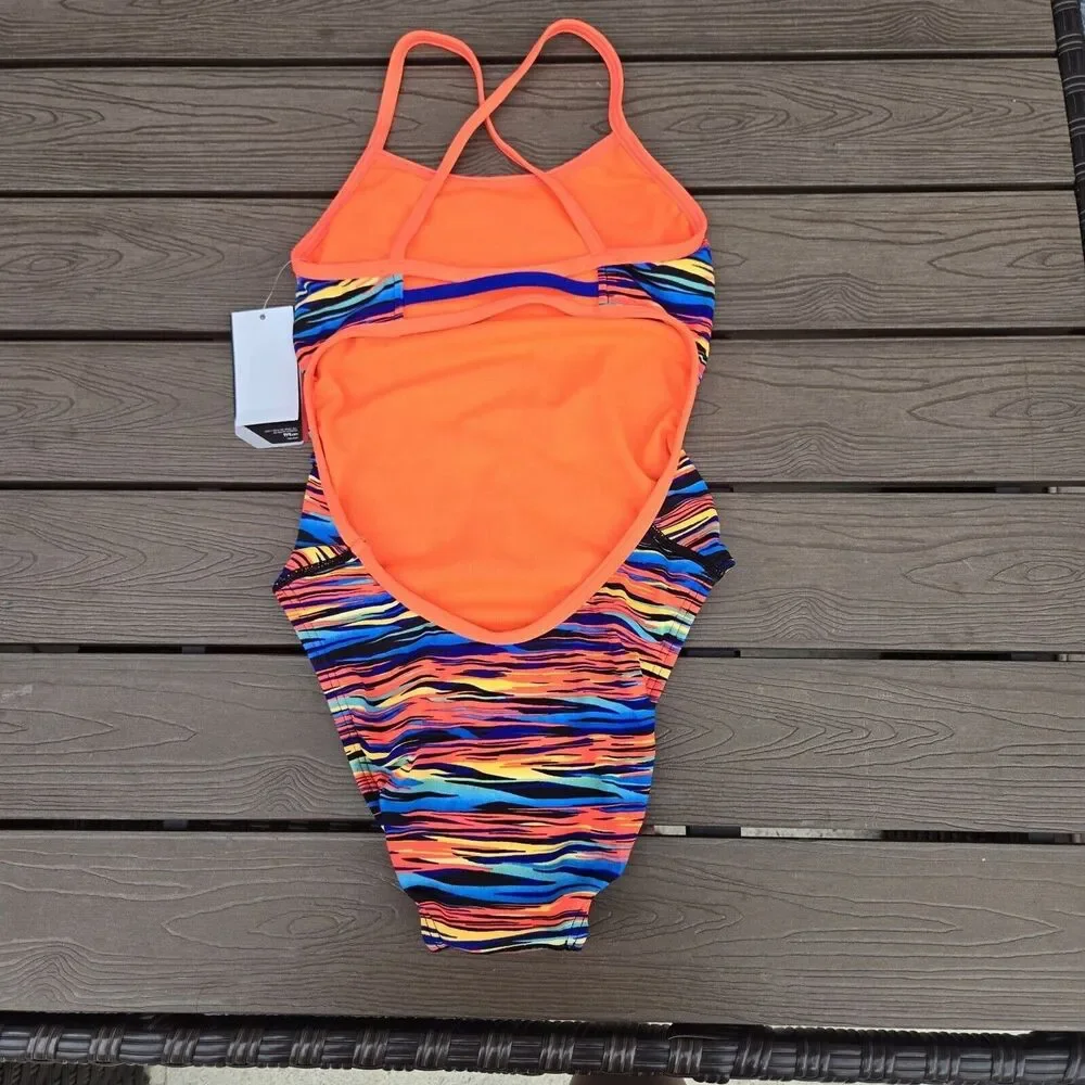 TYR DuraFast One Bonzai Trinityfit 1 pc Swimsuit Orange Multi Size 34 New